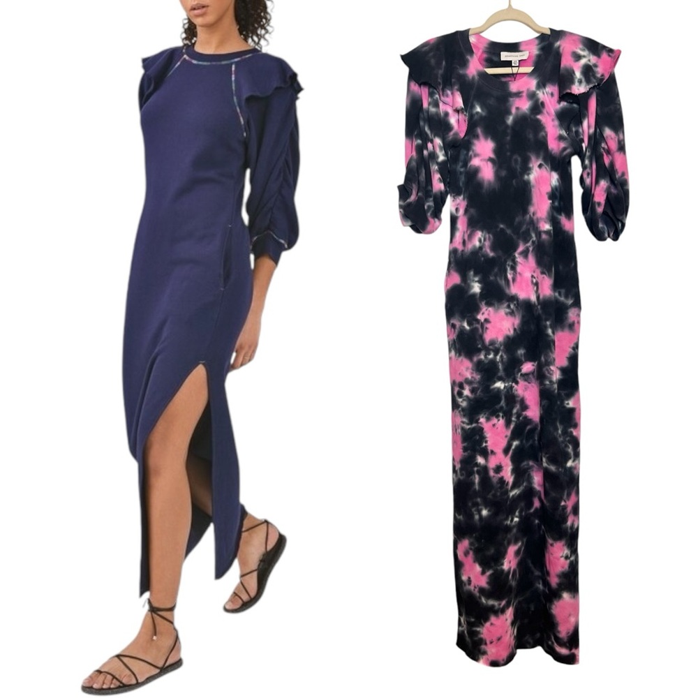 NWOT SOMETHING NAVY Meghan Tie Dye Ruffle Sweatshirt Maxi Dress. Size XXS